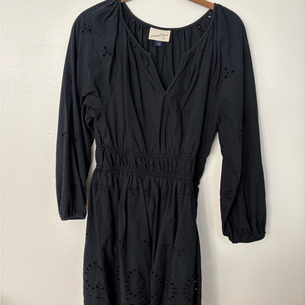 Black Eyelet 3/4 Sleeve Dress